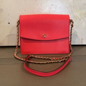 Tory Burch Parker Convertible Leather Shoulder Bag Bright Samba Chain Crossbody